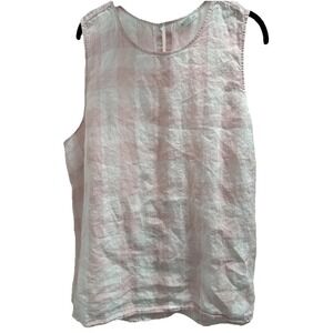 J.Jill Love Linen Pink/White Tablecloth Plaid Button Back Blouse Sleeveless XL